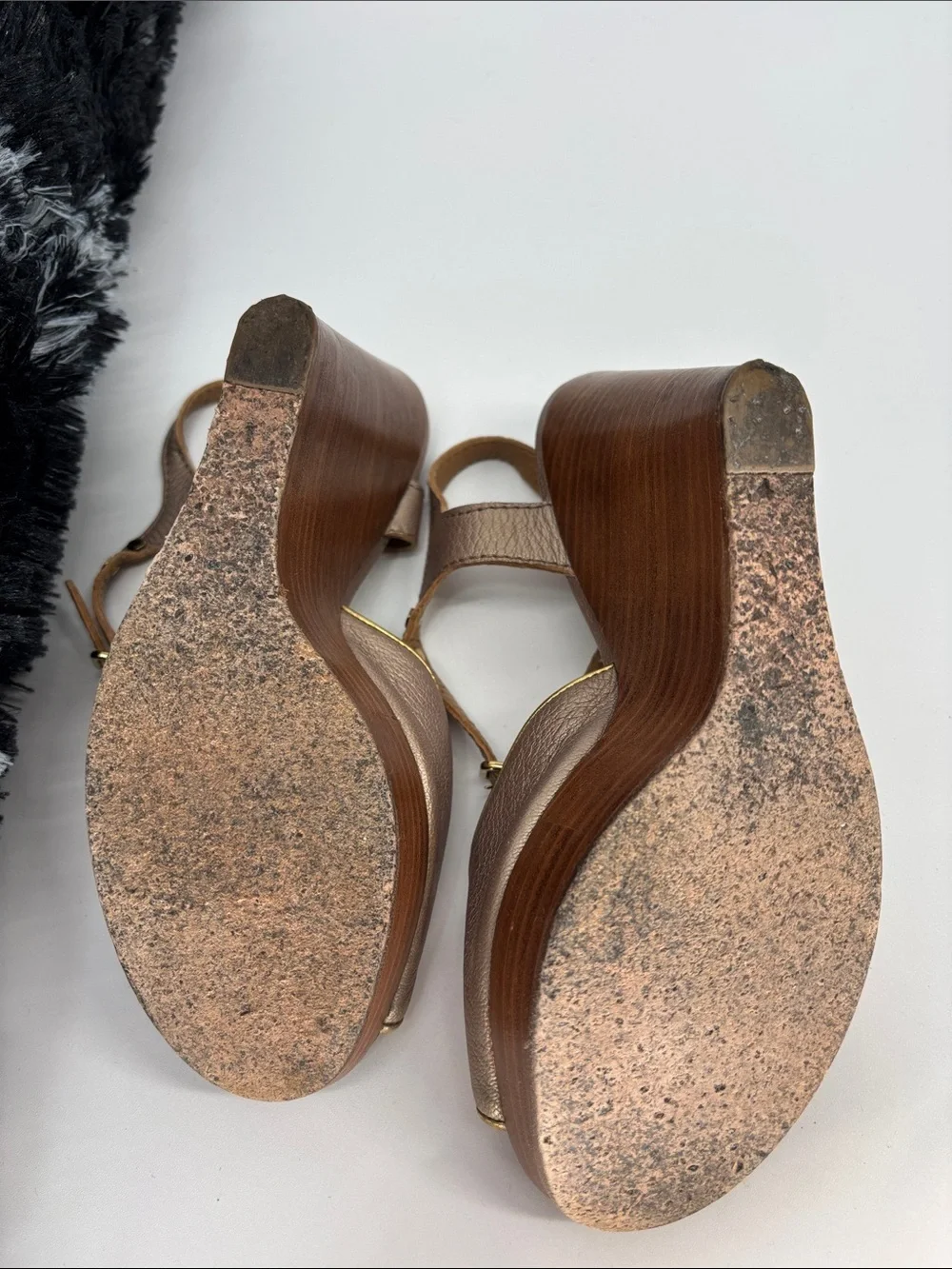 Chloe leather Metallic Peep Toe Ankle Strap Wooden Wedge rare sandal shoes 36